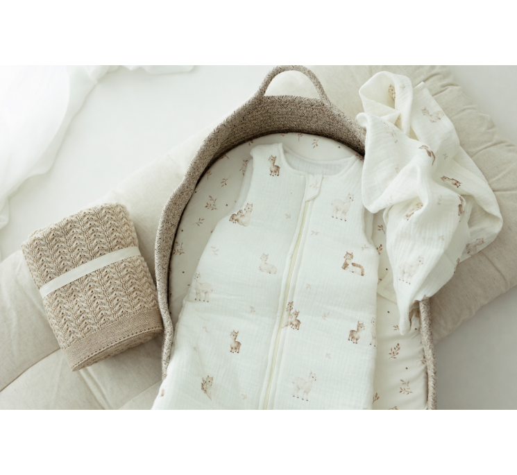 100% merino wool swaddle warm beige Leaves - premium collection - MY MEMI
