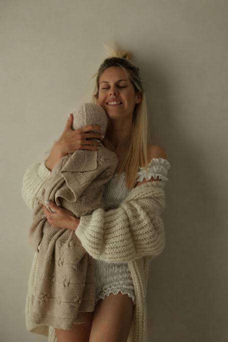 Babydecke aus 100% Merinowolle warm beige Floral - premium collection - MY MEMI