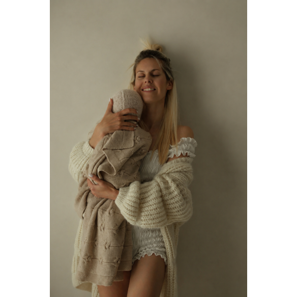 100% Natural Merino Wool Blanket warm beige Floral - premium collection - MY MEMI