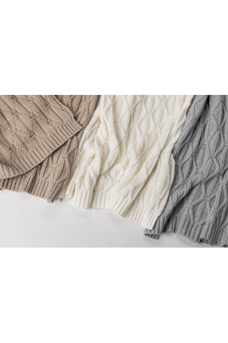 Ciepły kocyk ze 100% wełny merino warm beige Wave - premium collection 2