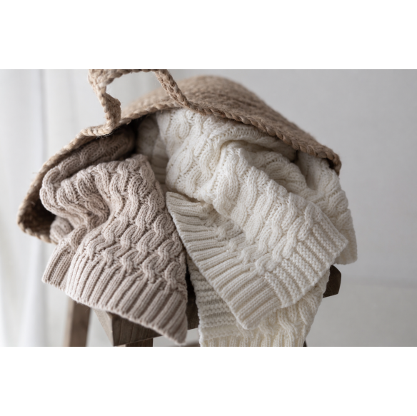 Ciepły kocyk ze 100% wełny Merino Cream - Premium Collection - MY MEMI