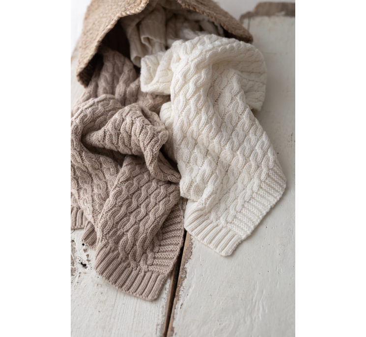 Ciepły kocyk ze 100% wełny Merino Cream - Premium Collection - MY MEMI