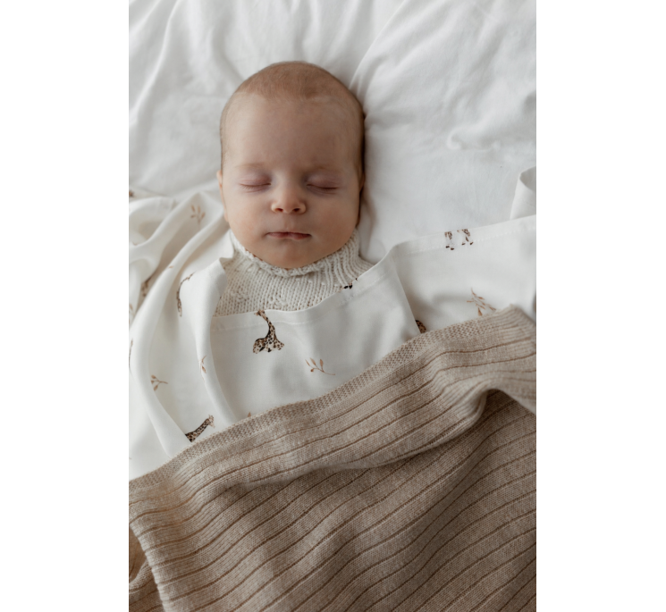 100% Natural Merino Wool Blanket Warm Beige in Stripes - Premium Collection - MY MEMI
