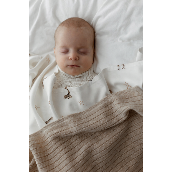 Kocyk ze 100% wełny merino warm beige w prążek - premium collection - MY MEMI