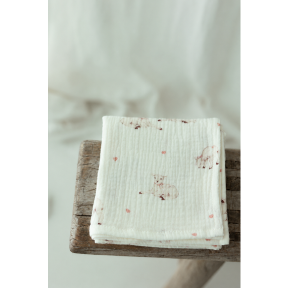 Otulacz muślinowy z bawełny organicznej 100x100 - little sheeps