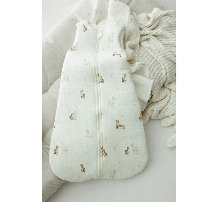 Śpiworek z organicznego muślinu 0 - 5 mies. 2.5 TOG - alpacas - MY MEMI