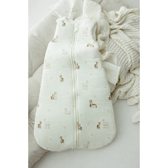 Bio Baumwolle Musselin Babyschlafsack 0 - 5 Monate 2.5 TOG - alpacas - MY MEMI