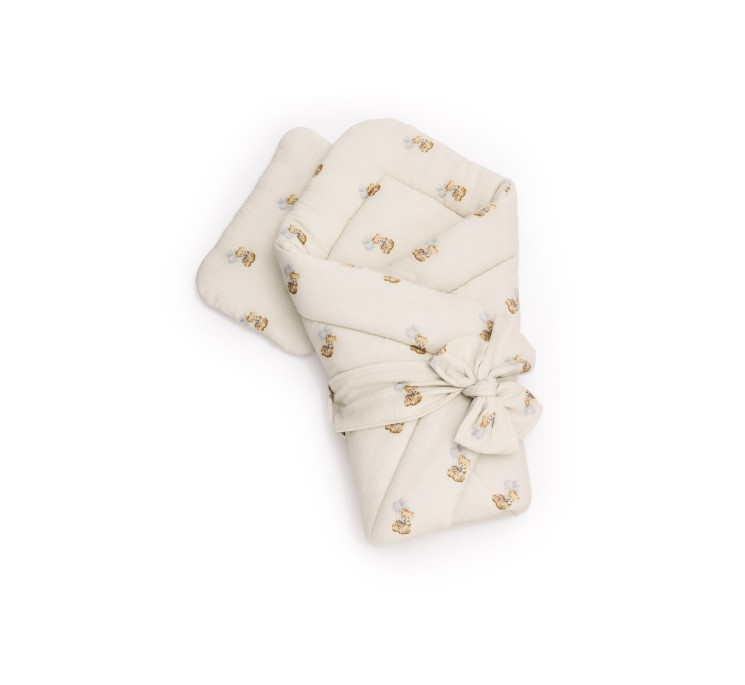 2w1 rożek/pościel z organicznego muślinu - teddy - MY MEMI