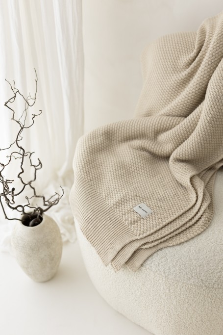Koc ze 100% wełny merino warm beige Classic - premium collection - MY MEMI