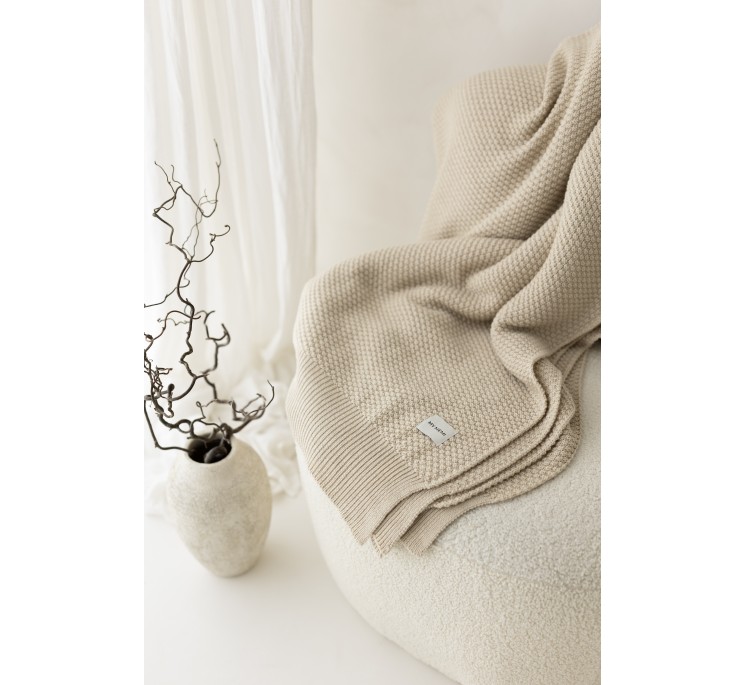 Koc ze 100% wełny merino warm beige Classic - premium collection