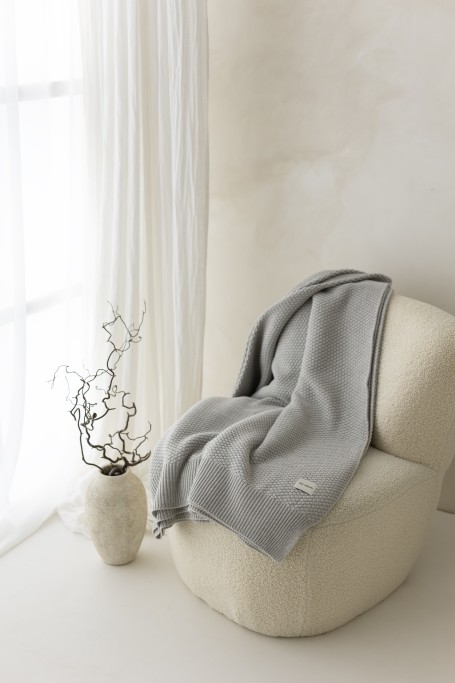 Koc ze 100% wełny merino light grey Classic - premium collection - MY MEMI