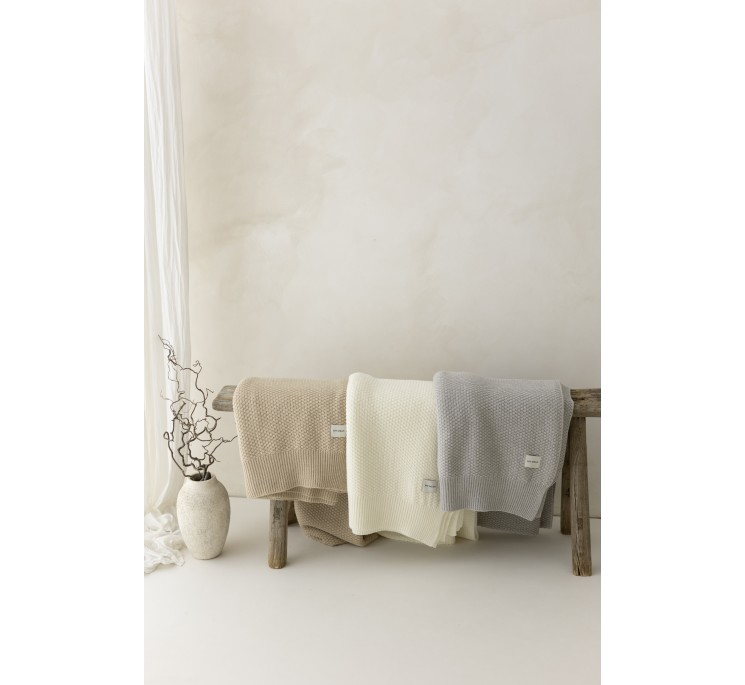 Koc ze 100% wełny merino light grey Classic - premium collection - MY MEMI
