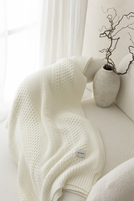 Koc ze 100% wełny merino cream Vero - premium collection - MY MEMI
