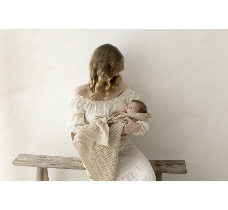 Koc ze 100% wełny merino warm beige Fjord - premium collection - MY MEMI