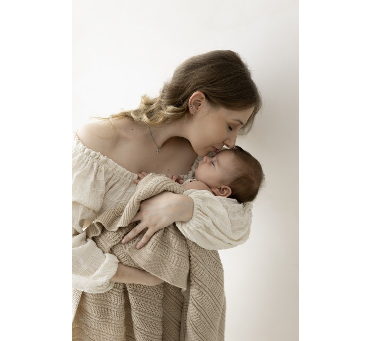 Koc ze 100% wełny merino warm beige Fjord - premium collection - MY MEMI