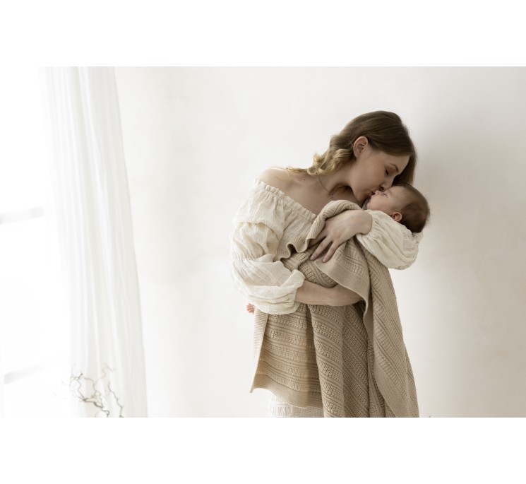 Koc ze 100% wełny merino warm beige Fjord - premium collection - MY MEMI