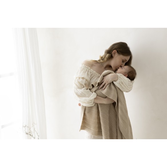 Koc ze 100% wełny merino warm beige Fjord - premium collection - MY MEMI