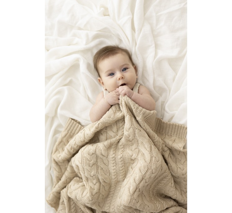 Plaid Babydecke aus 100% Merinowolle Warm Beige (Warmes Beige) – Premium Collection MY MEMI