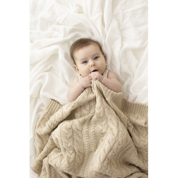 Plaid Babydecke aus 100% Merinowolle Warm Beige (Warmes Beige) – Premium Collection MY MEMI