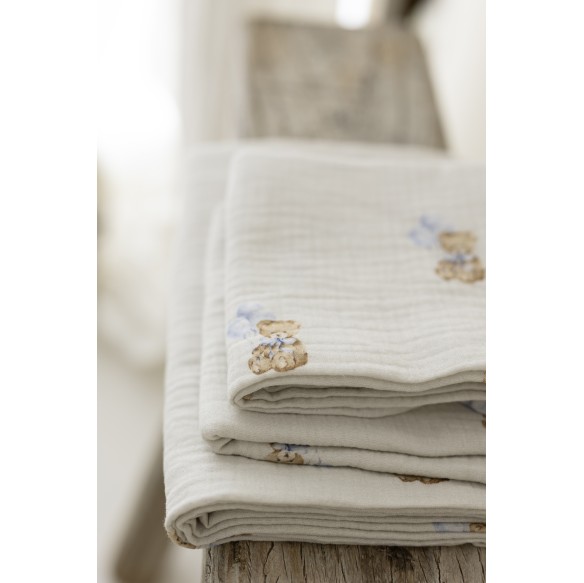 Otulacz muślinowy z bawełny organicznej 100x100 - teddy - MY MEMI
