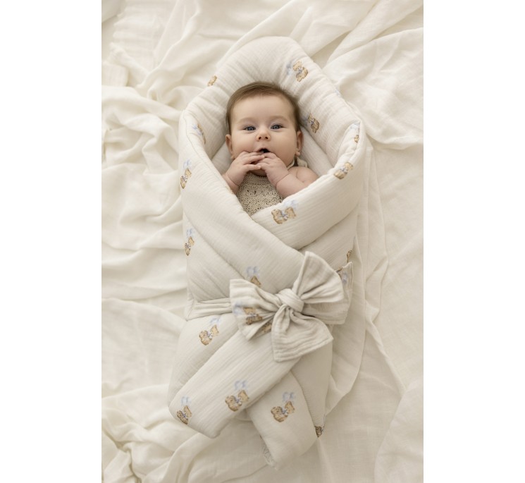 2w1 rożek/pościel z organicznego muślinu - teddy - MY MEMI