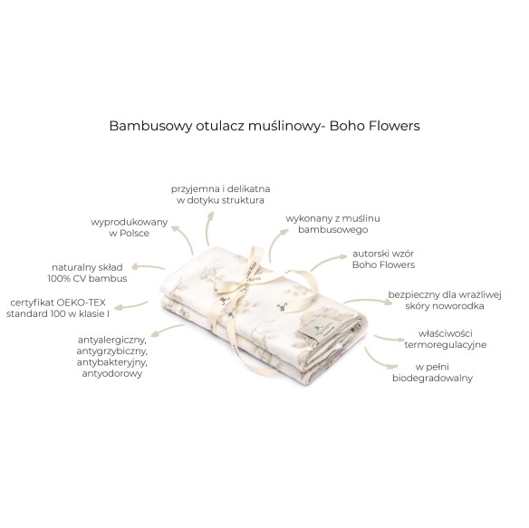 Bambusowy otulacz muślinowy 100x100 - boho flowers