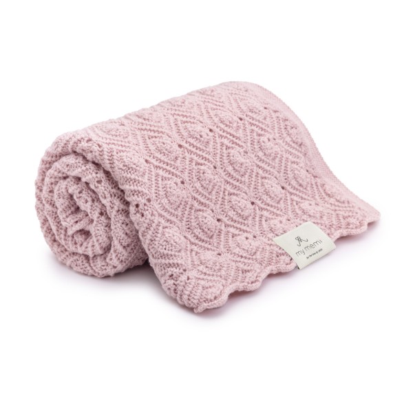 Kocyk ze 100% wełny merino powder pink Pearl - premium collection
