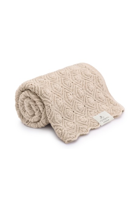 Kocyk ze 100% wełny merino warm beige Pearl - premium collection
