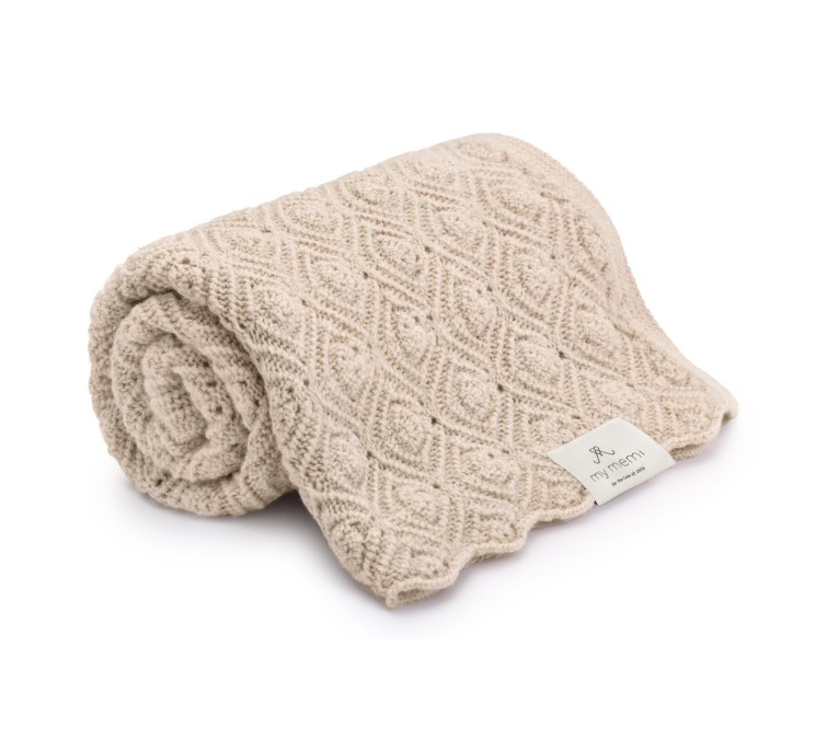 Kocyk ze 100% wełny merino warm beige Pearl - premium collection