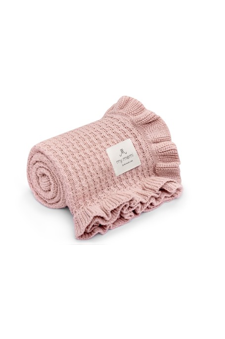 Kocyk bambusowy z falbanką 85x105 powder pink (jasny róż) MY MEMI 2