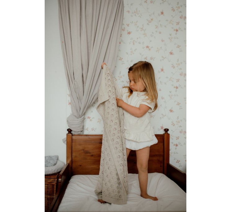Ażurowy kocyk bambusowy 80x100 light beige