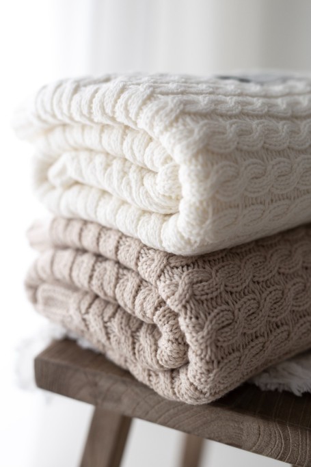 Ciepły kocyk ze 100% wełny merino cream - premium collection