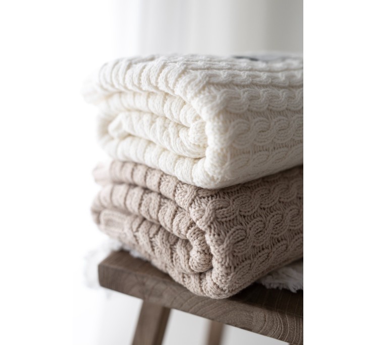 Ciepły kocyk ze 100% wełny merino cream - premium collection