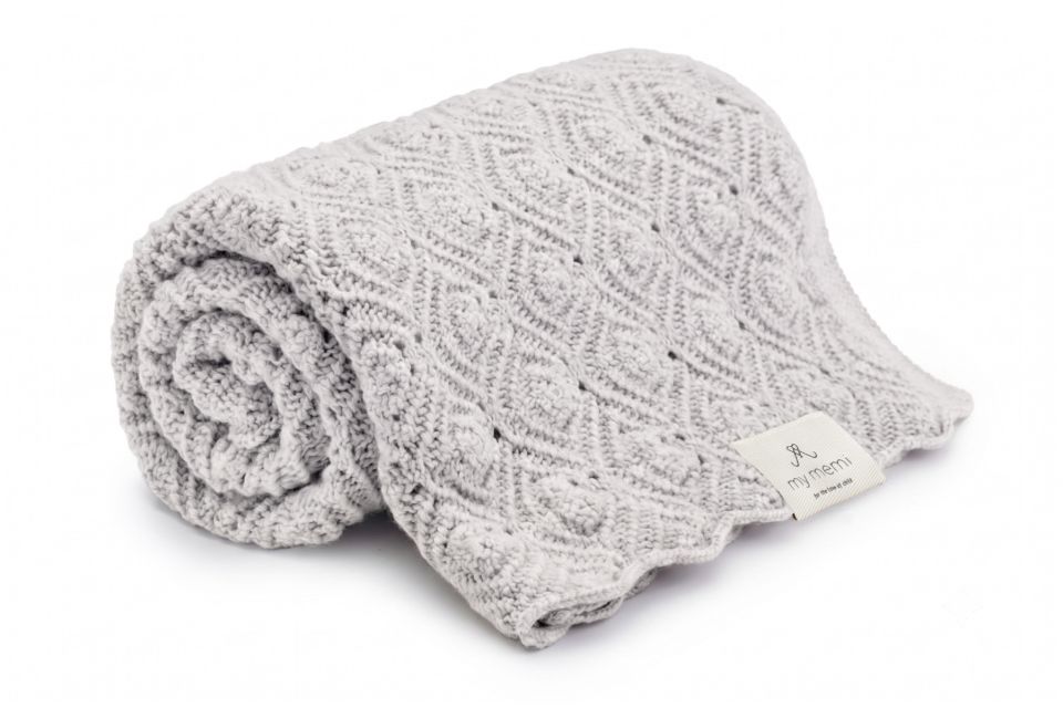 Kocyk ze 100% wełny merino light grey Pearl - premium collection OUTLET