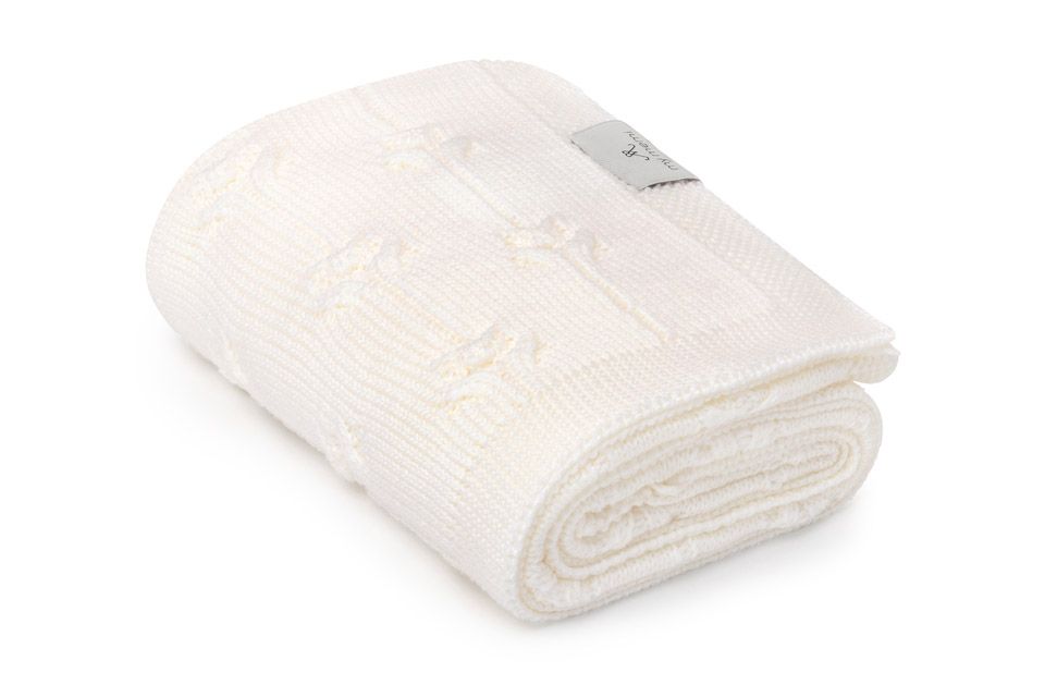 Kocyk ze 100% wełny merino cream Floral - premium collection OUTLET