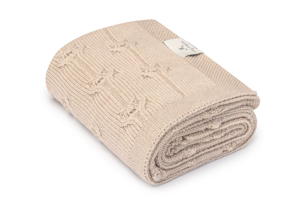 Kocyk ze 100% wełny merino warm beige Floral - premium collection OUTLET
