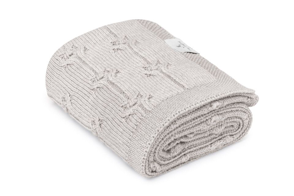 Kocyk ze 100% wełny merino light grey Floral - premium collection OUTLET