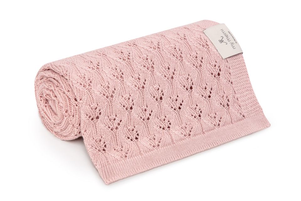 Ażurowy kocyk bambusowy 80x100 powder pink (jasny róż) MY MEMI OUTLET