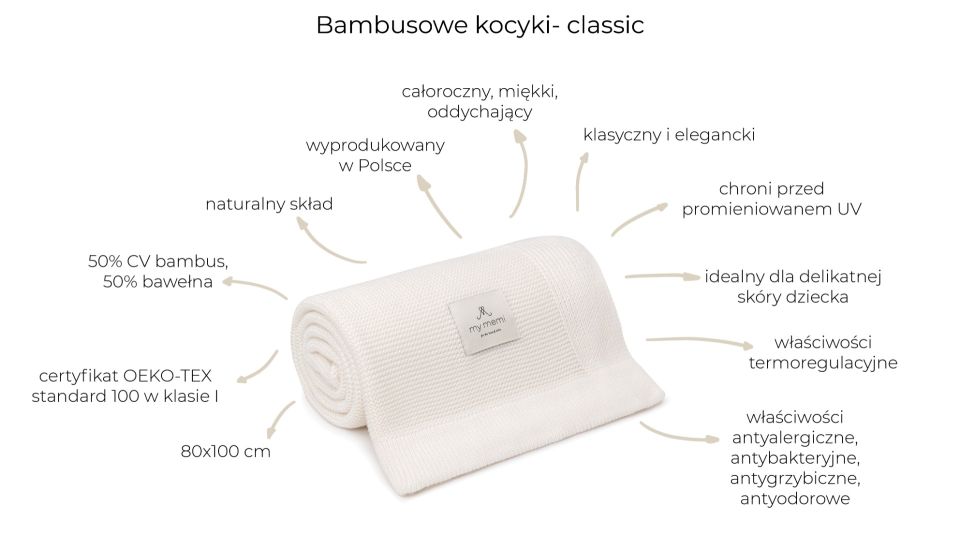 Bambusowy kocyk light beige (jasny beż) 80x100 - classic MY MEMI