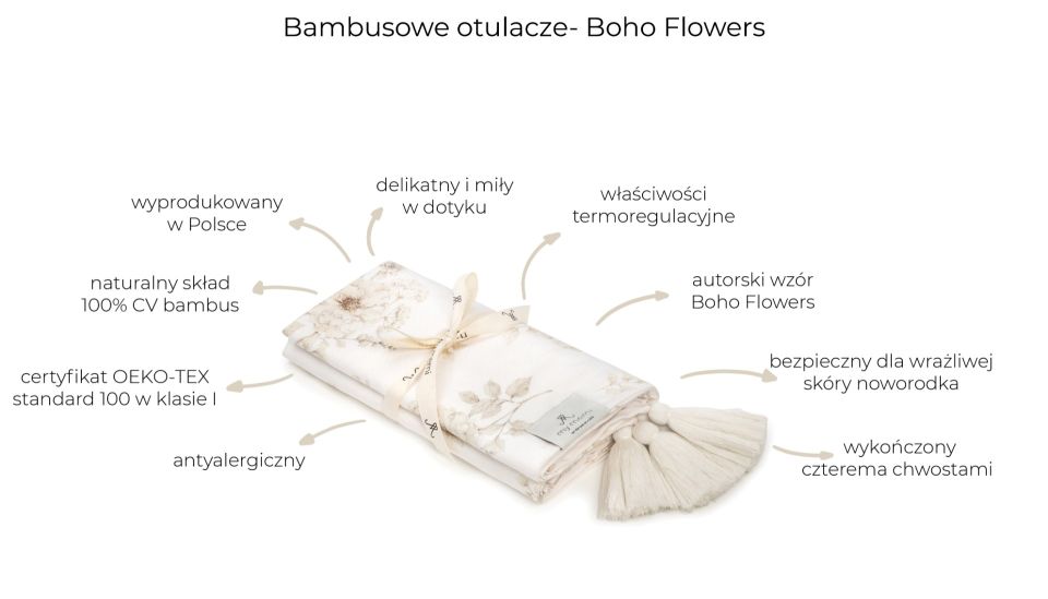 Bambusowy otulacz 75x100 - boho flowers MY MEMI