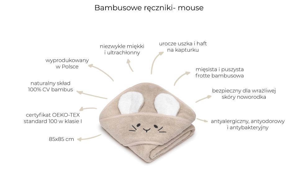 Bambusowy ręcznik powder pink (jasny róż) - mouse MY MEMI