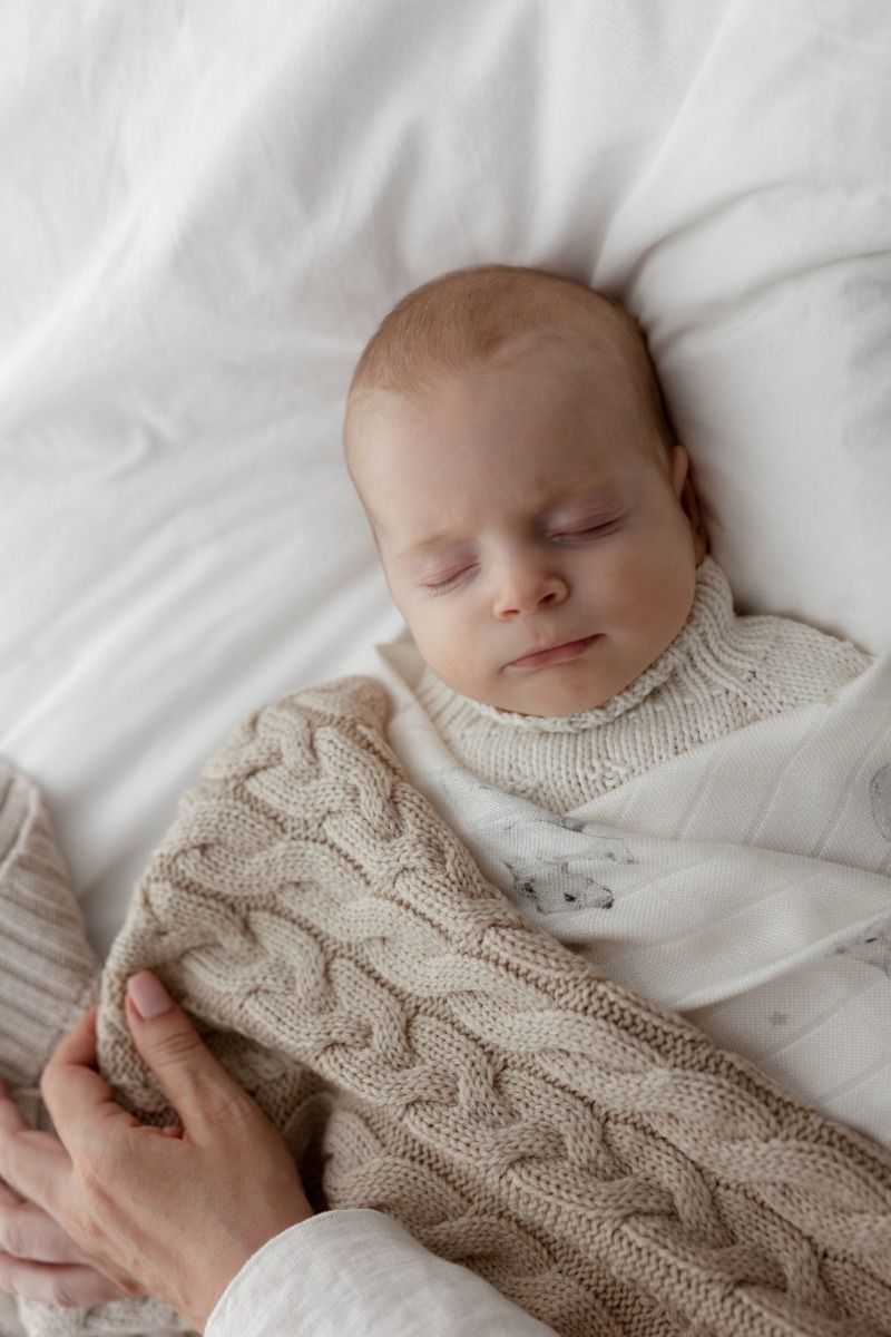 Kocyk warkocz ze 100% wełny merino warm beige (ciepły beż) - premium collection MY MEMI