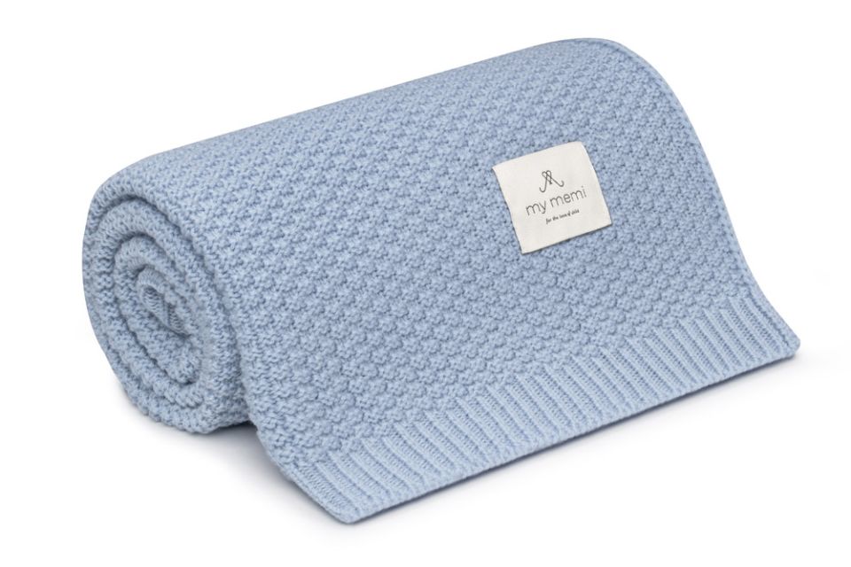 Kocyk ze 100% wełny merino baby blue (jasny niebieski) - premium collection - MY MEMI OUTLET