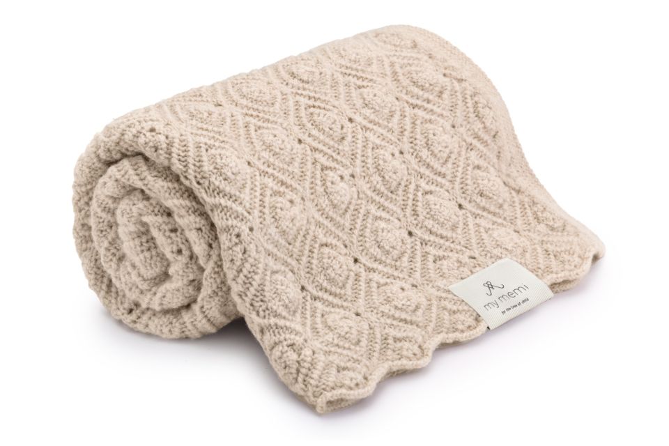 Kocyk ze 100% wełny merino warm beige Pearl - premium collection - MY MEMI OUTLET