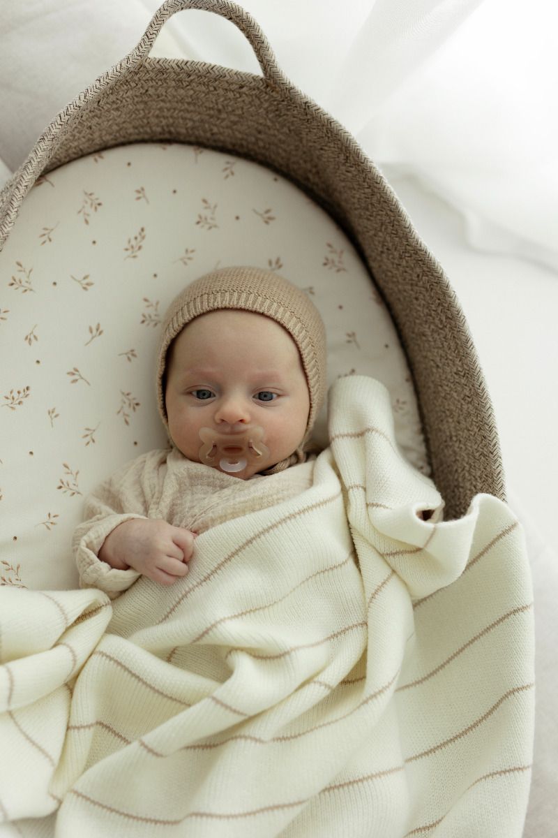 Kocyk ze 100% wełny merino cream Lines - premium collection OUTLET