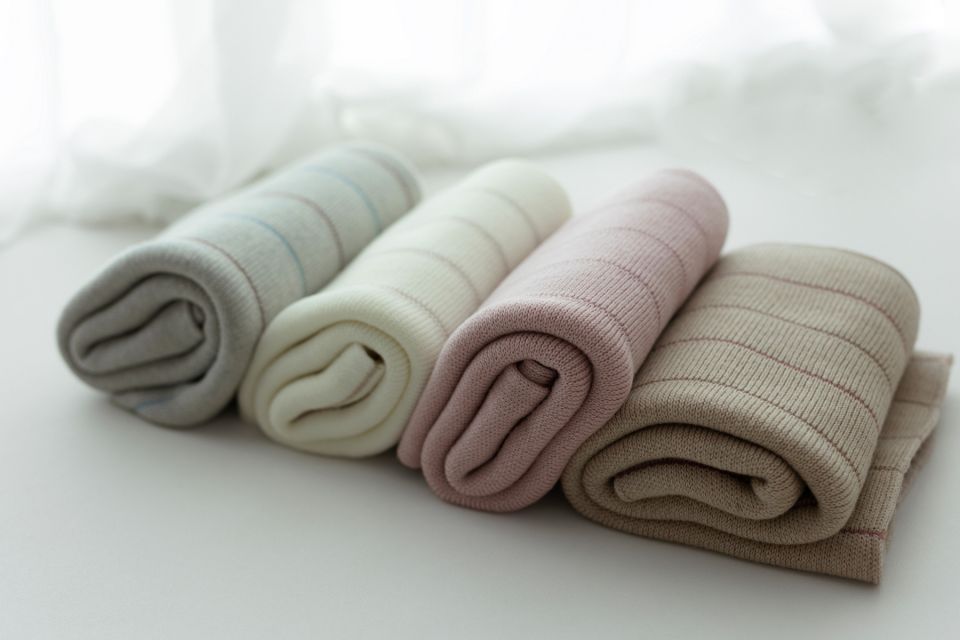 Kocyk ze 100% wełny merino cream Lines - premium collection OUTLET