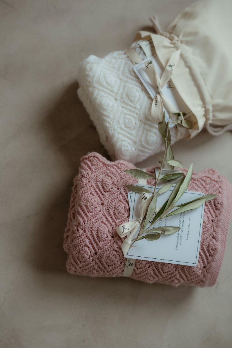 Kocyk ze 100% wełny merino warm beige Pearl - premium collection - MY MEMI OUTLET