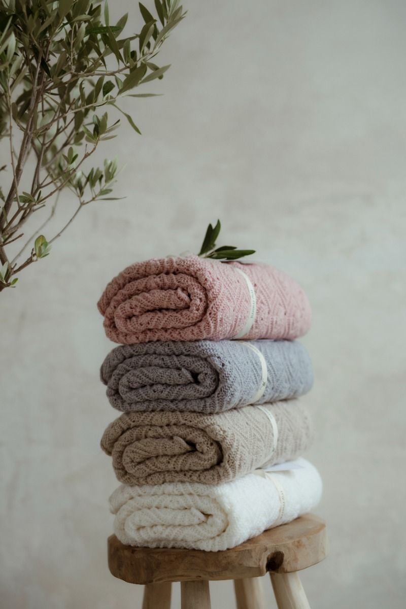 Kocyk ze 100% wełny merino cream (śmietankowy)  Pearl - premium collection - MY MEMI OUTLET