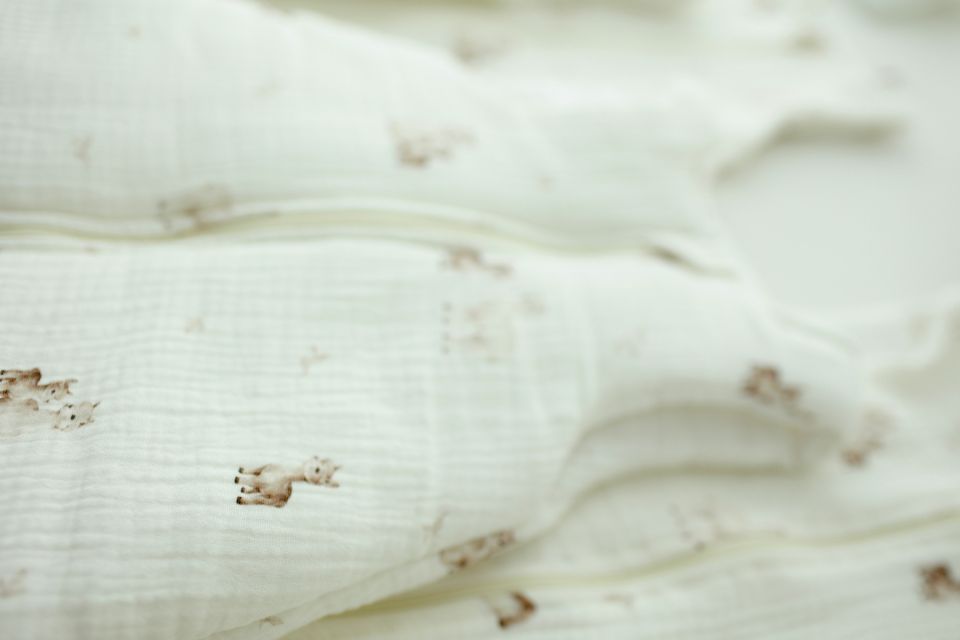 Śpiworek z organicznego muślinu z nogawkami 1 - 3 lata 2.5 TOG - alpacas