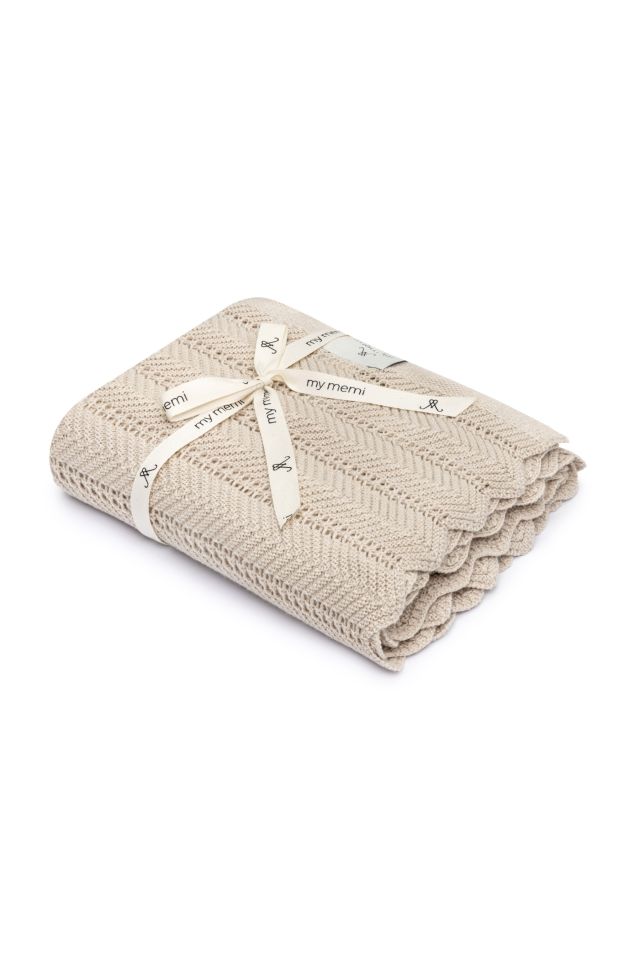 Bambusowy kocyk light beige 80x100 - feather OUTLET